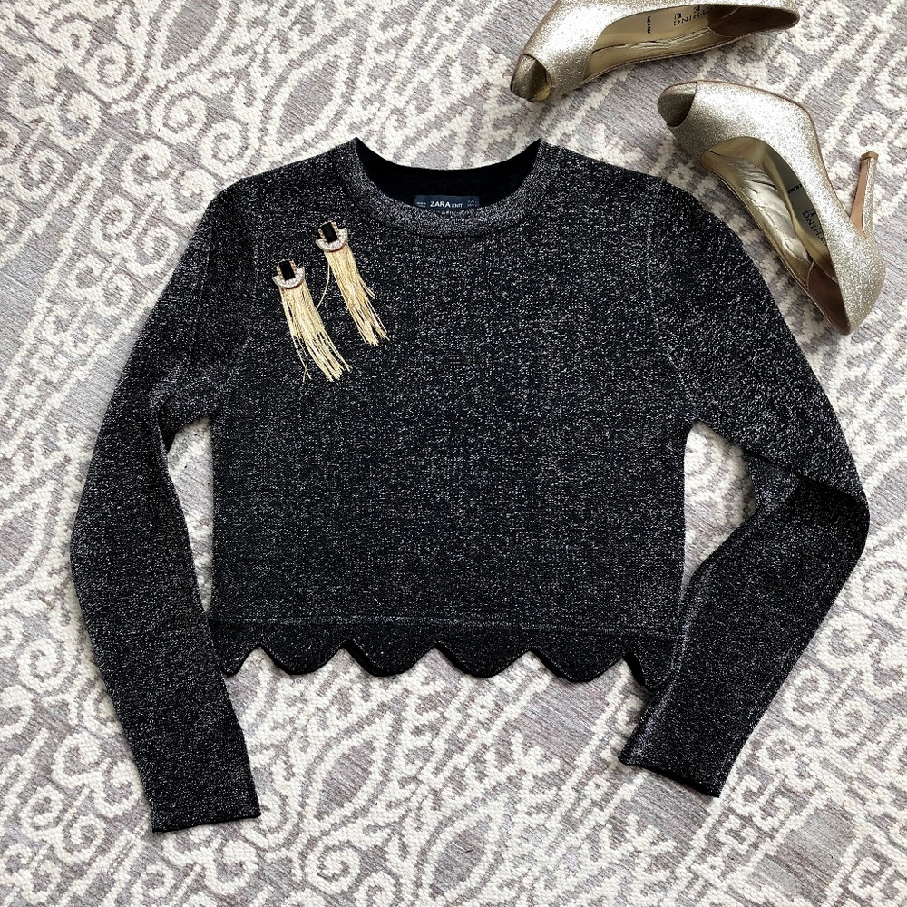 *SOLD* Zara Scalloped Sparkling Cropped Sweater